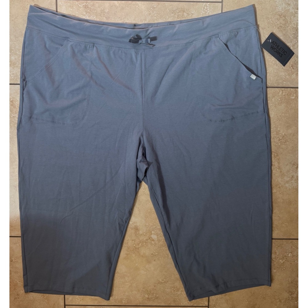 Athletic Works Capri Pants Women 4X Blue Gray Knit Drawstring Active NEW